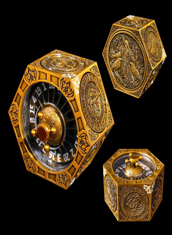 FTNNGIME مجموعة نرد معدنية دوارة 7 في 1 لألعاب تقمص الأدوار Dungeons and Dragons - قرص روليت دوار D20 علوي + أقراص جانبية متعددة الأوجه (D4 D6 D8 D10 D12 D%) - هدية ملحق ألعاب متينة (ذهبي) - Image 1
