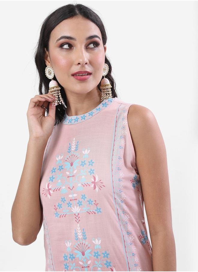 Vishudh Round Neck Floral Printed Straight Kurta by Styli  - Image 2