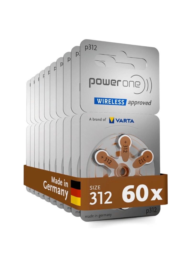 PowerOne - Powerone Wireless Approved (Size 312) Hearing Aid 1.45V Batteries - 60 Pieces - Image 1