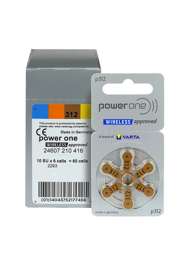 PowerOne - Powerone Wireless Approved (Size 312) Hearing Aid 1.45V Batteries - 60 Pieces - Image 1