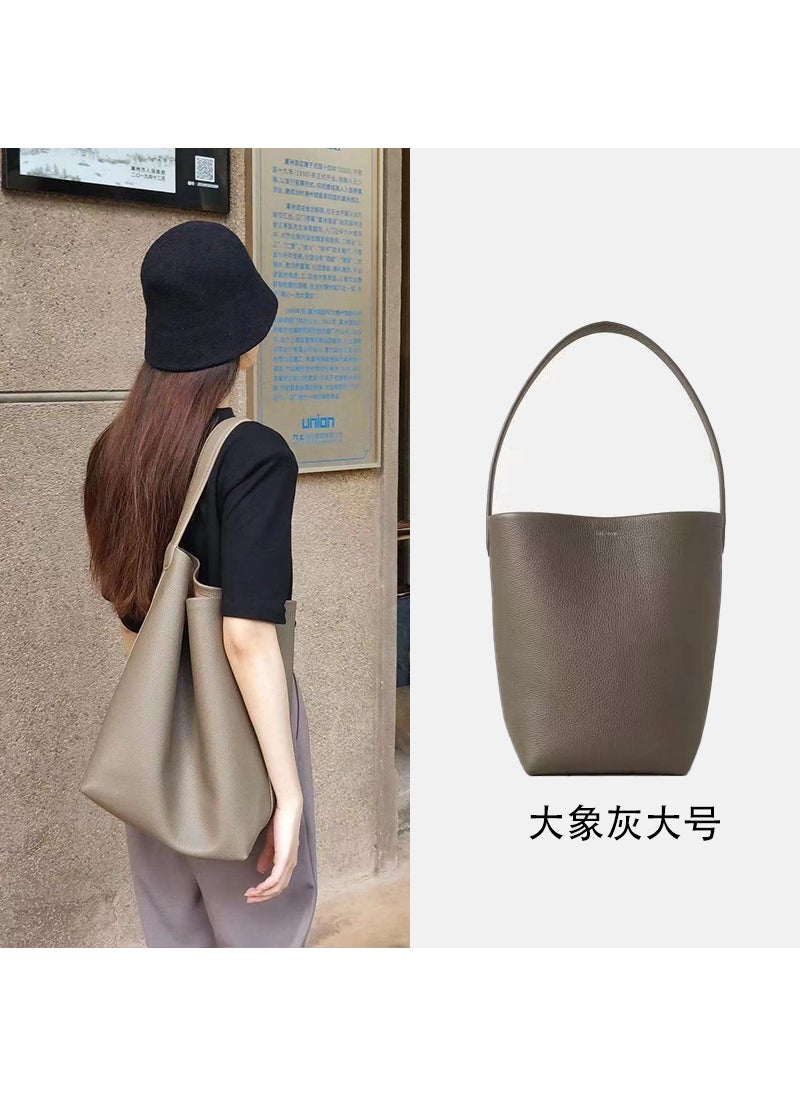 Generic - The Row Leather Bucket Bag New Large CapacityElephant gray large first layer cowhide can hold 14-inch laptop Elephant gray large first layer cowhide can hold 14-inch laptop - Image 1