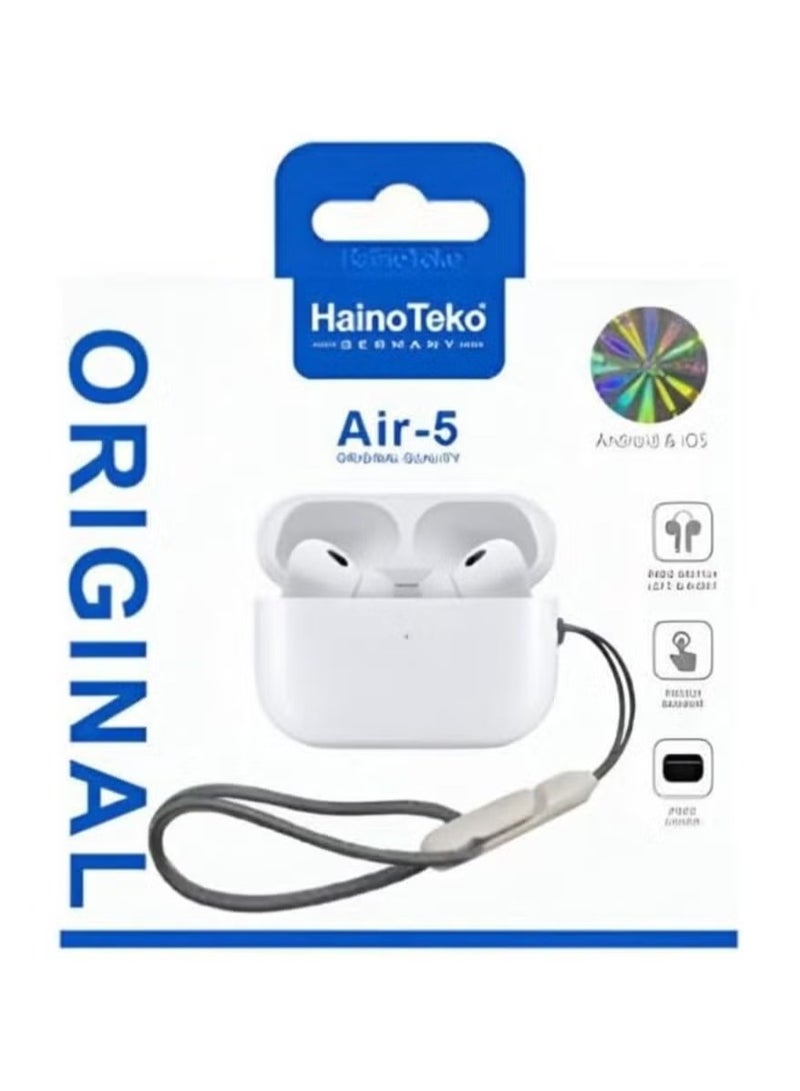Haino Teko Air 5 Germany Wireless In-Ear Bluetooth Earphones – Haino Teko Air 5, Compatible with iPhones & Androids, High-Quality Sound, Comfortable Fit, Long Battery Life, Touch Control, Noise Isolation, Sleek White Design - Image 3