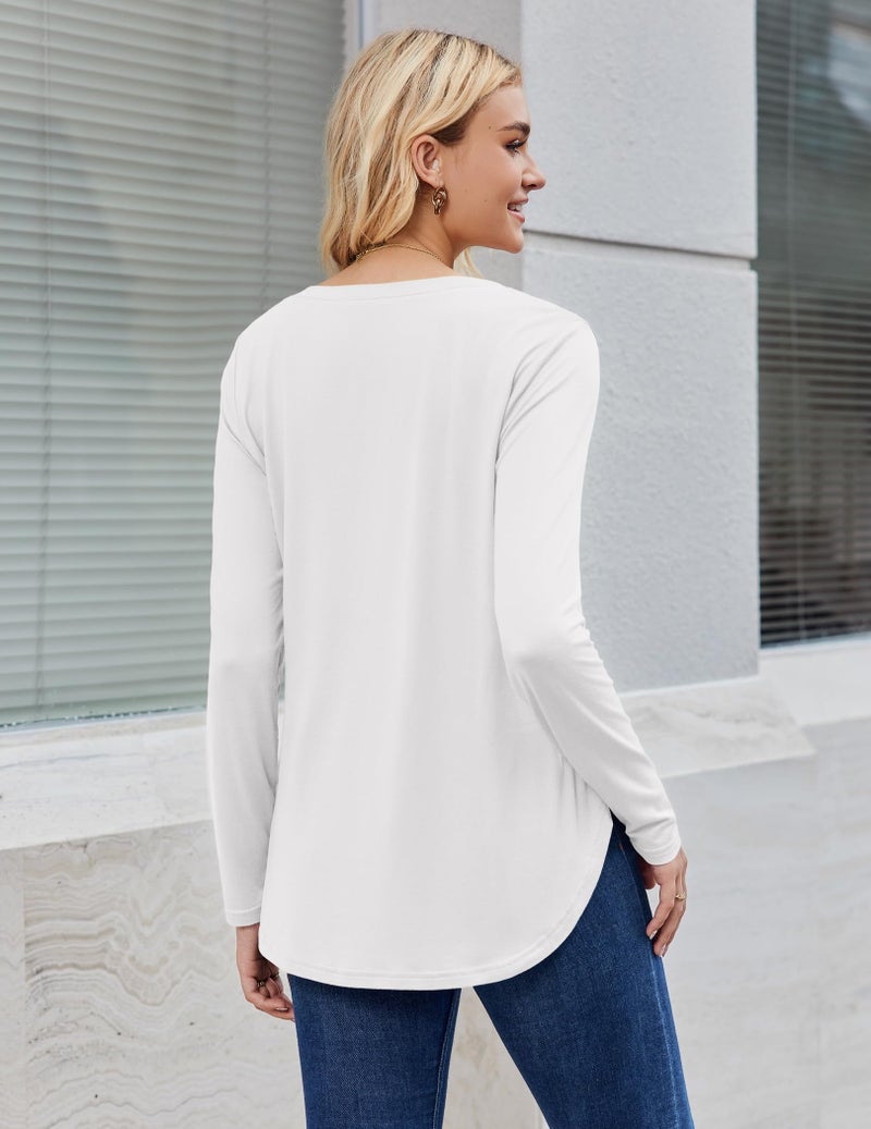 Zeagoo Long Sleeve T Shirt Women Casual V Neck Tunic Tops 2026 Fall Fashion Dressy Shirt White XL - Image 5