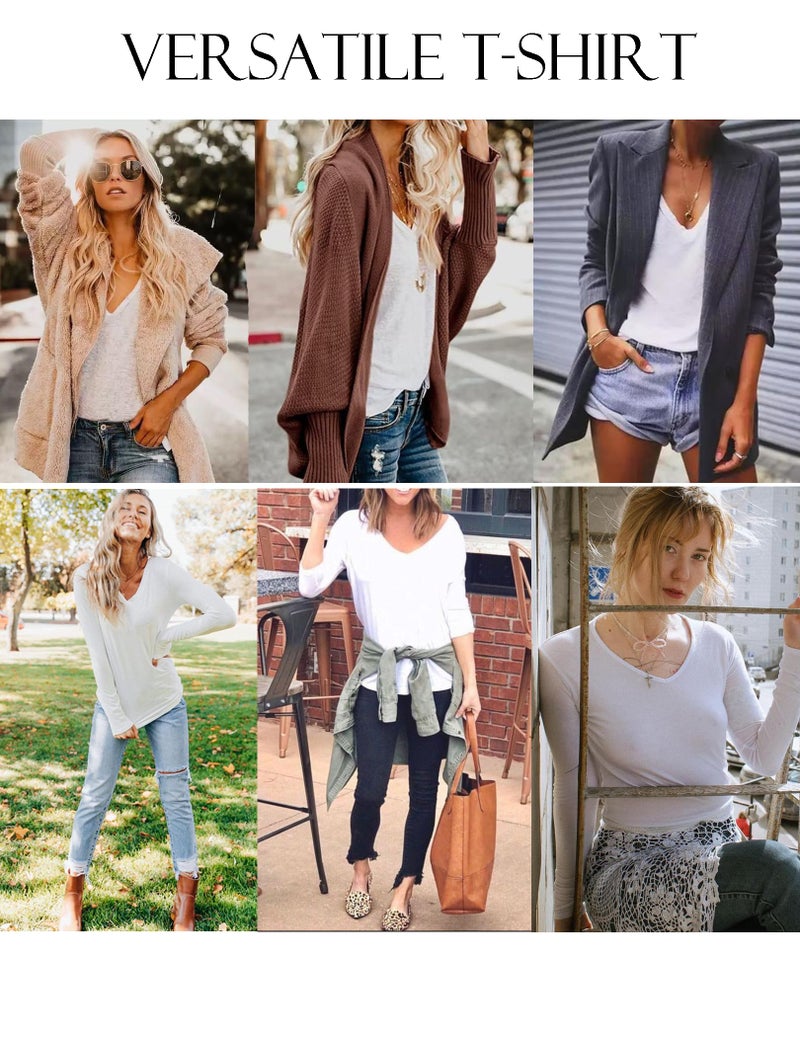 Zeagoo Long Sleeve T Shirt Women Casual V Neck Tunic Tops 2026 Fall Fashion Dressy Shirt White XL - Image 4