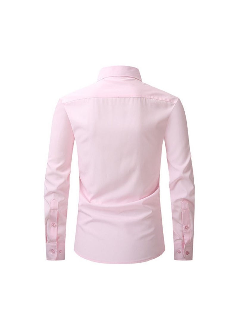 NIBEMINENT Thin Long Sleeved Slim Fitting Solid Color Men's Shirt - Image 2