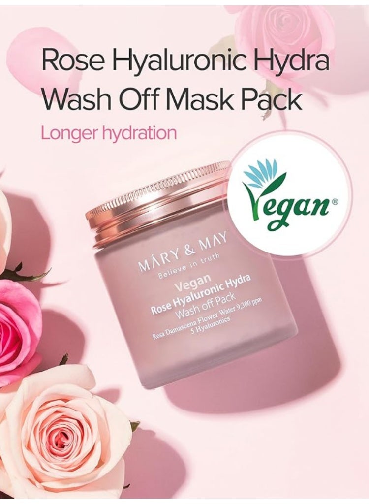 MARY & MAY Mary&May Vegan Rose Hyaluronic Hydra Wash Off Pack for Deep Hydration & Radiance (100% Vegan Formula) - Image 4