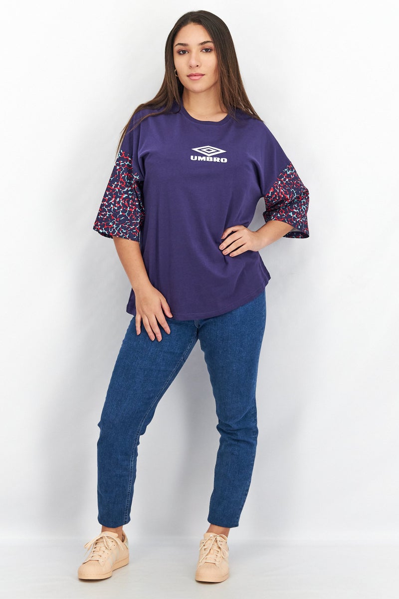 umbro Women Crew Neck Short Sleeves Brand Logo Tee, Navy - Image 4