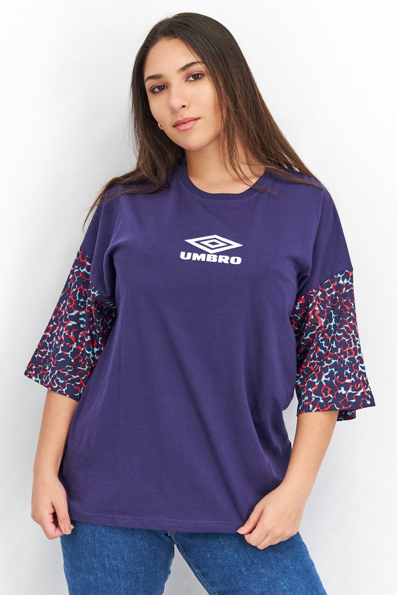 umbro Women Crew Neck Short Sleeves Brand Logo Tee, Navy - Image 1