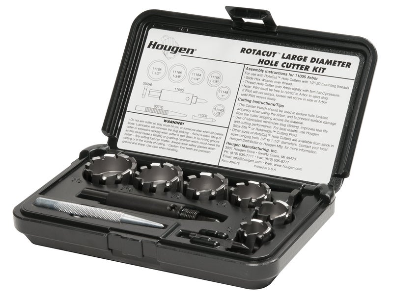 Hougen 11078 Rotacut Large Diameter Hole Cutter Kit - Fractional  9 Piece 7/8 To 1-1/2"" Cutter Diameter 1/2"" Cutting Depth