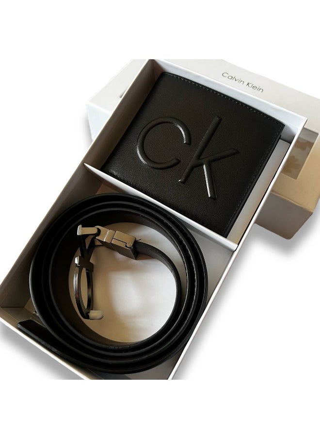 CALVIN KLEIN JEANS PLUS Calvin Klein Leather Belt & Wallet Black Set For Men  - Image 1