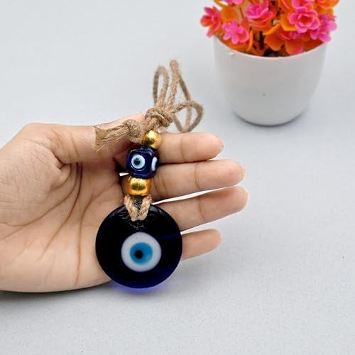 LINENSUTRA Handmade Turkish Evil Eye Blue Glass Hanging for Good Luck Prosperity Zodiac Success Health Wealth Office Home Decor & Car (2GB4-2313) - Image 4
