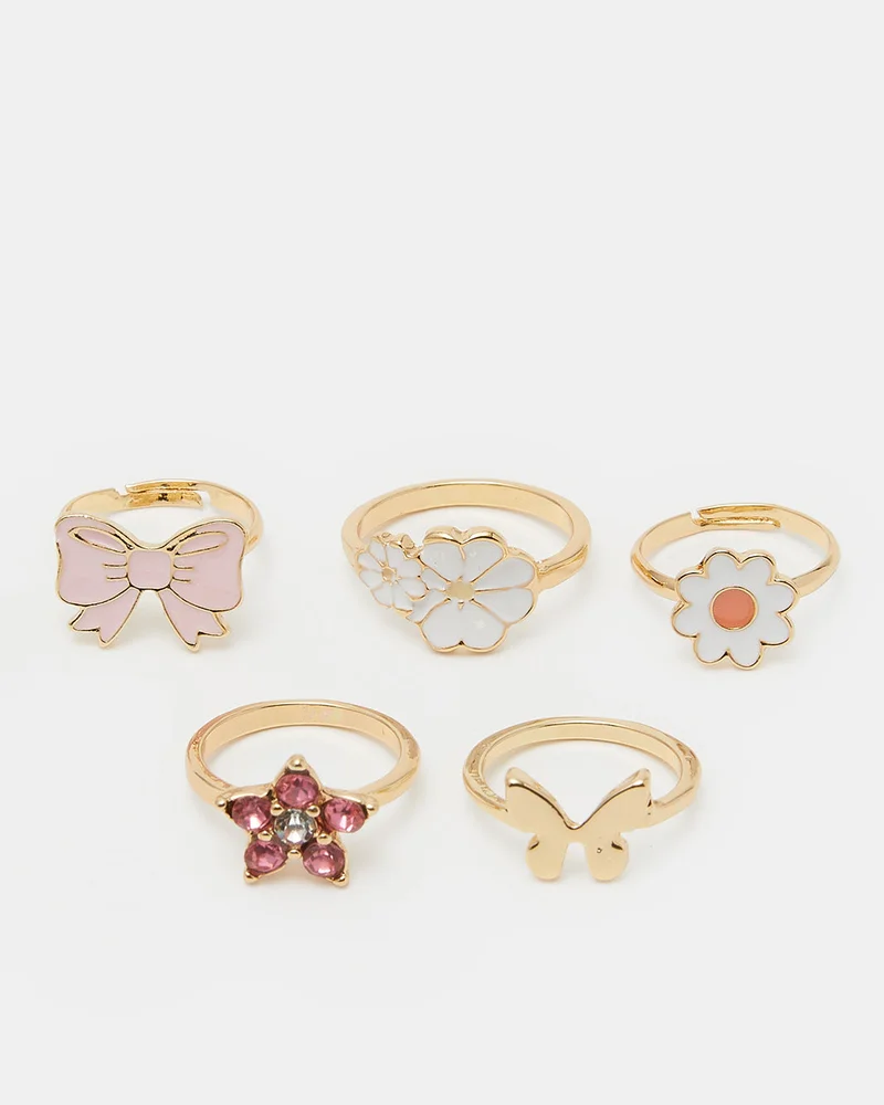 REDTAG Girls Assorted Embellished Ring Set (Pack of 5)