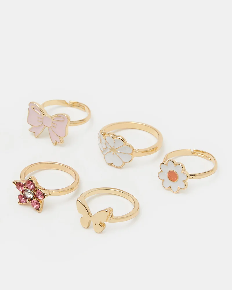 REDTAG Girls Assorted Embellished Ring Set (Pack of 5)