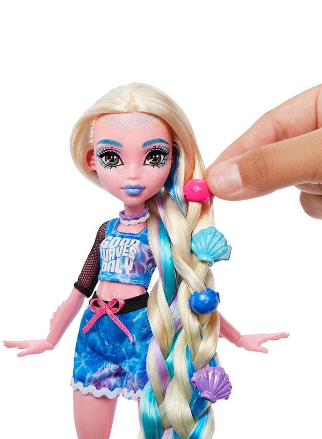 MONSTER HIGH Doll, Lagoona Blue Spa Day with Wear & Share Accessories Including Hairstyling Clips, Hair Chalk & Tattoos - Image 4