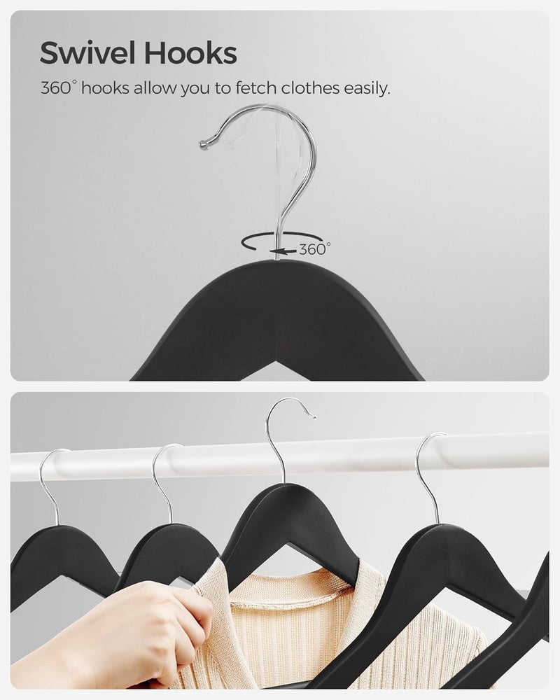 SONGMICS Set of 20 Wooden Hangers with Rubber Coating, Non-Slip Coat Hangers with Shoulder Grooves, Pants Bar, 360° Swivel Hook, for Jackets, Shirts, Black - Image 4