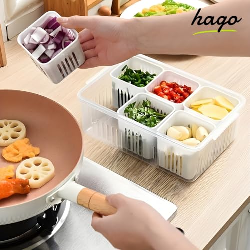 hago Refrigerator Organizer Container with 6 Grid Compartments | 1200 ML Fridge Storage Box for Vegetables & Fruits | BPA-Free Kitchen Storage Container for Fridge Organisation - Image 3