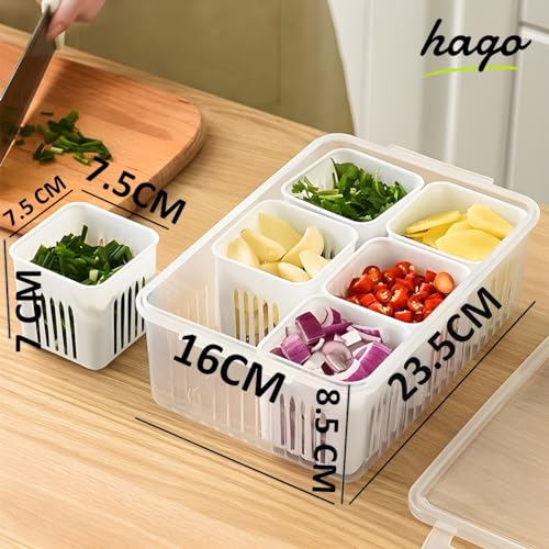hago Refrigerator Organizer Container with 6 Grid Compartments | 1200 ML Fridge Storage Box for Vegetables & Fruits | BPA-Free Kitchen Storage Container for Fridge Organisation - Image 5