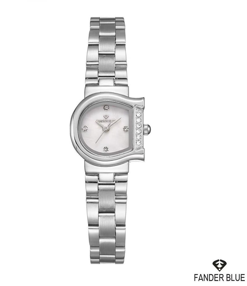 Elegant women's analog wristwatch with hands, quartz movement, stainless steel, and water resistance.