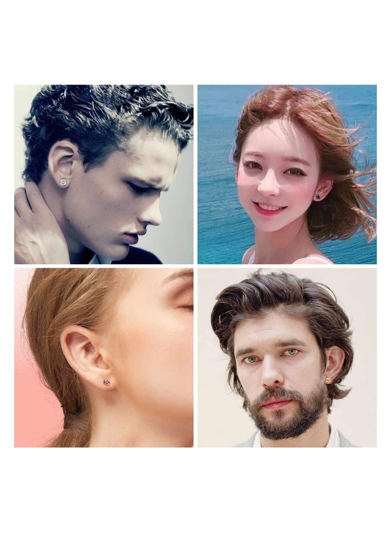 Excefore 4 Pack Earrings for Women Men Rainbow Cubic Zirconia Simulated Diamond 18K Gold Plated Studs Set Hypoallergenic for Sensitive Ears Piercing 5mm - Image 4