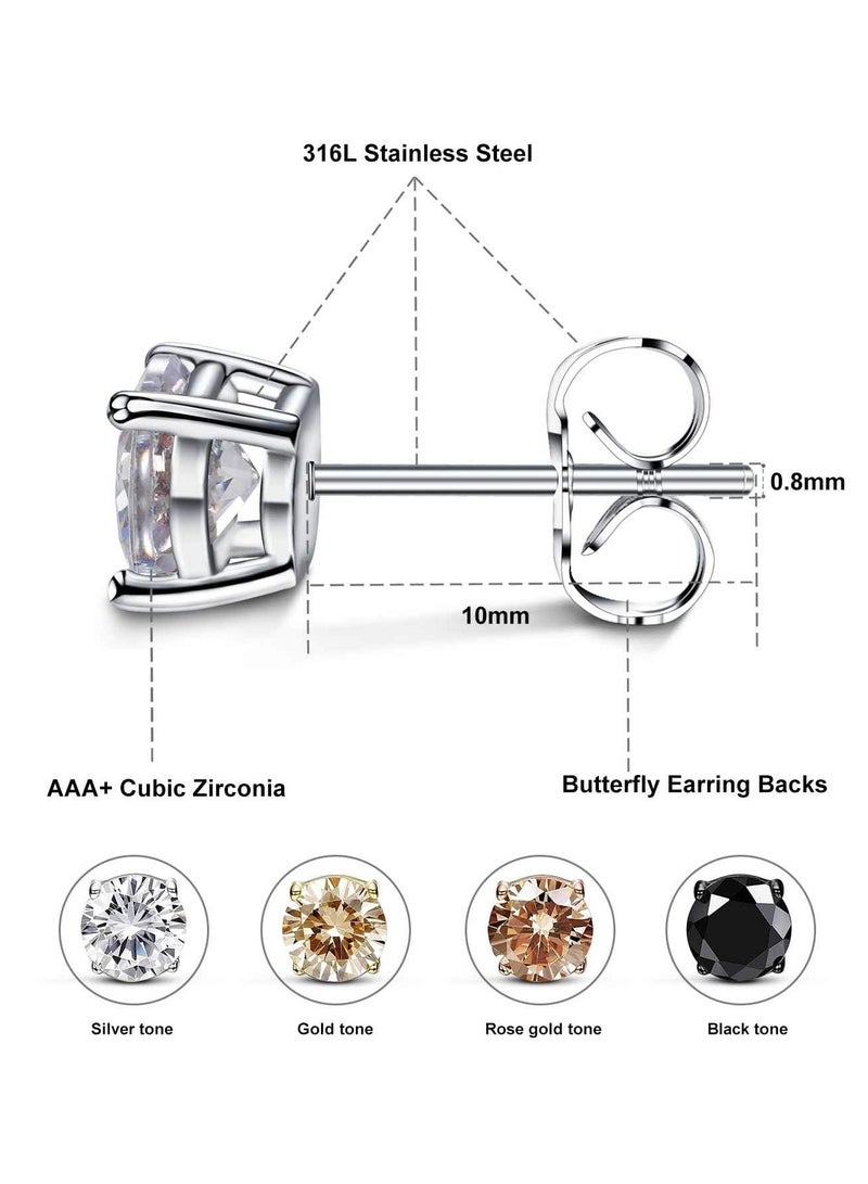 Excefore 4 Pack Earrings for Women Men Rainbow Cubic Zirconia Simulated Diamond 18K Gold Plated Studs Set Hypoallergenic for Sensitive Ears Piercing 5mm - Image 2