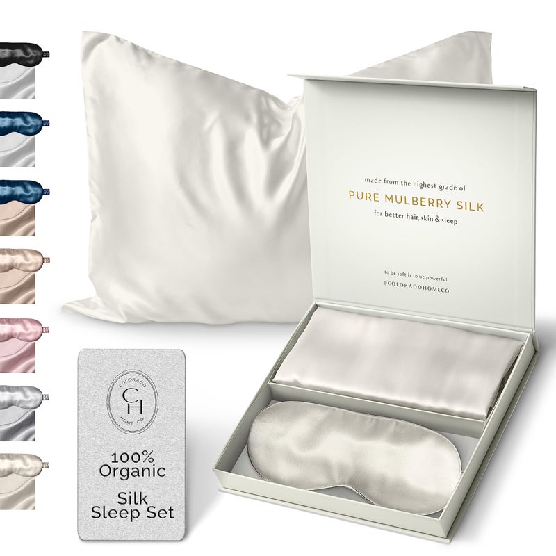 Colorado Home Co Colorado Home Co Silk Pillowcase for Hair and Skin  Off White Queen Size 100 Silk Pillow Covers  20x30  Pillow Case for Acne with Eye Mask for Sleeping
