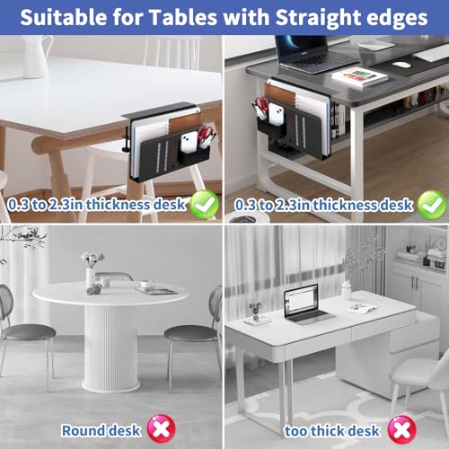 osseph Desk Side Storage, Desk Laptop Holder with Anti-Scratch Pad & Magnetic Pen Holder, No Drill Hanging Table Organizer for Office and Home Fits Flat Edge 0.3" to 2.3" - Image 4