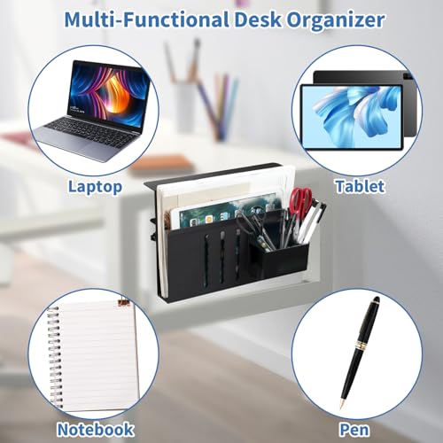 osseph Desk Side Storage, Desk Laptop Holder with Anti-Scratch Pad & Magnetic Pen Holder, No Drill Hanging Table Organizer for Office and Home Fits Flat Edge 0.3" to 2.3" - Image 3