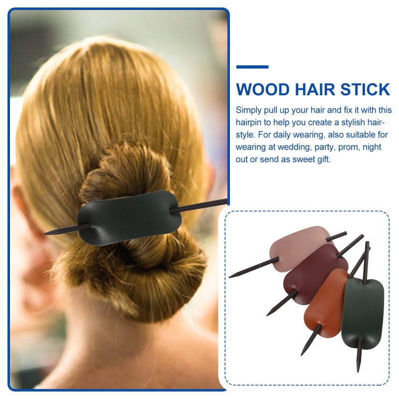 8 pcs Wood Hair Stick Leather Hairpin Bun Hairpin Hair Stick Clip Hair Accessory - Image 5