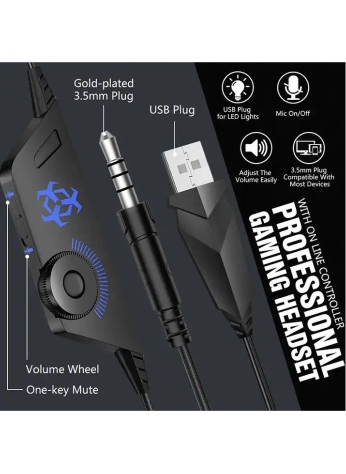 Hunterspider - V4 Gaming Headset for Xbox One, PS4, PC, Controller, Noise Cancelling Over Ear Headphones with Mic, LED Light Bass Surround Soft Memory Earmuffs for PS2 Mac - Image 1