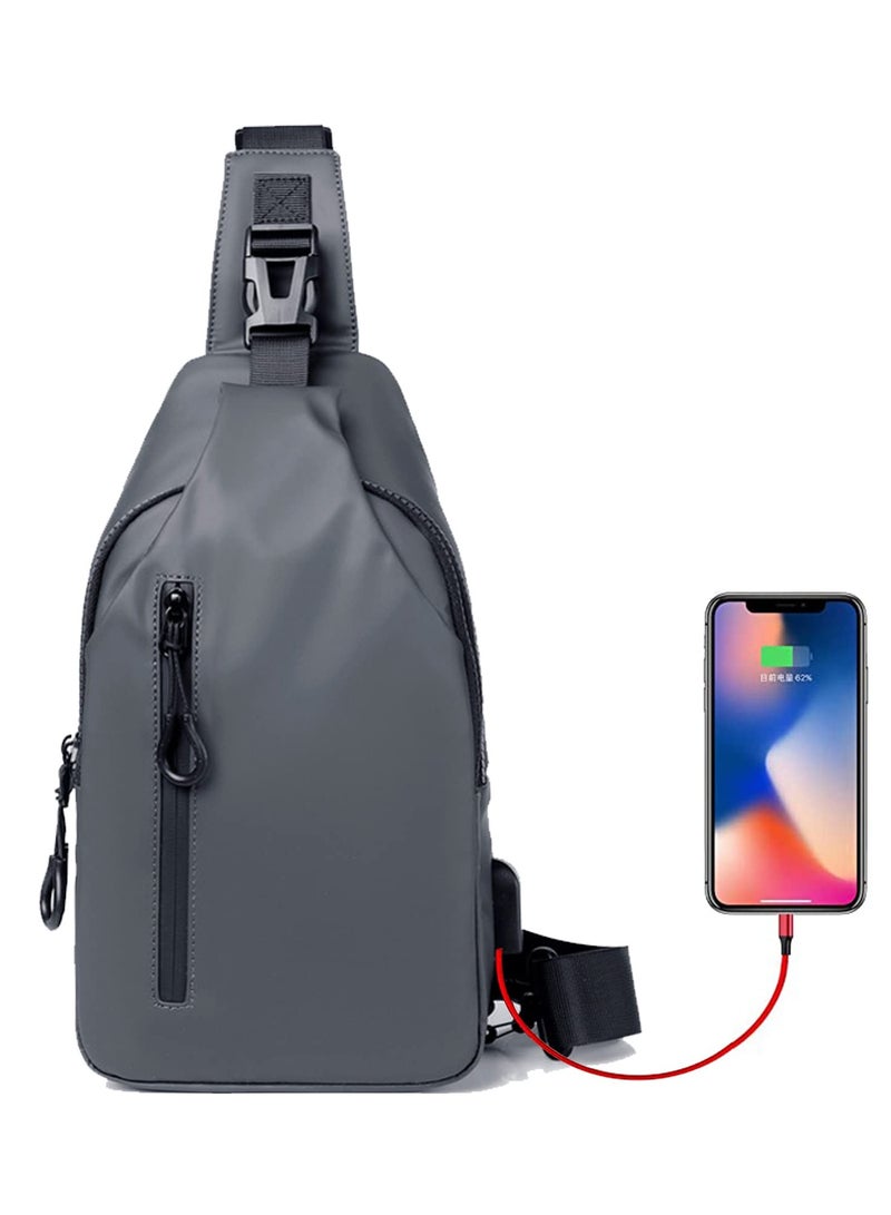 Crossbody Bag Casual Shoulder Bag for Men and Women Waterproof Leather Backpack Business Chest Bag with USB Charging Port for Travel Hiking (D) - Image 1