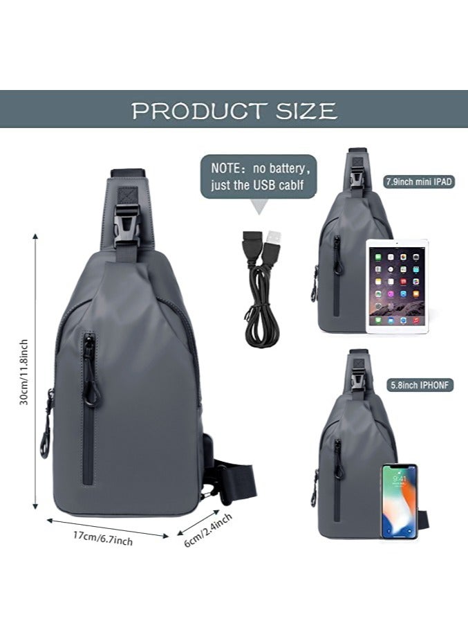 Crossbody Bag Casual Shoulder Bag for Men and Women Waterproof Leather Backpack Business Chest Bag with USB Charging Port for Travel Hiking (D) - Image 4