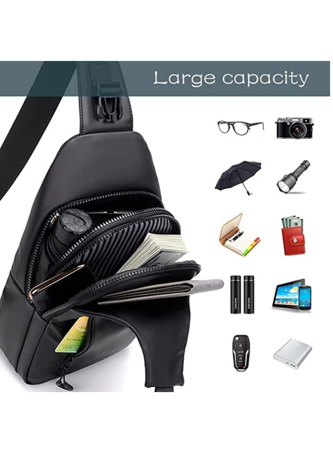 Crossbody Bag Casual Shoulder Bag for Men and Women Waterproof Leather Backpack Business Chest Bag with USB Charging Port for Travel Hiking (D) - Image 2