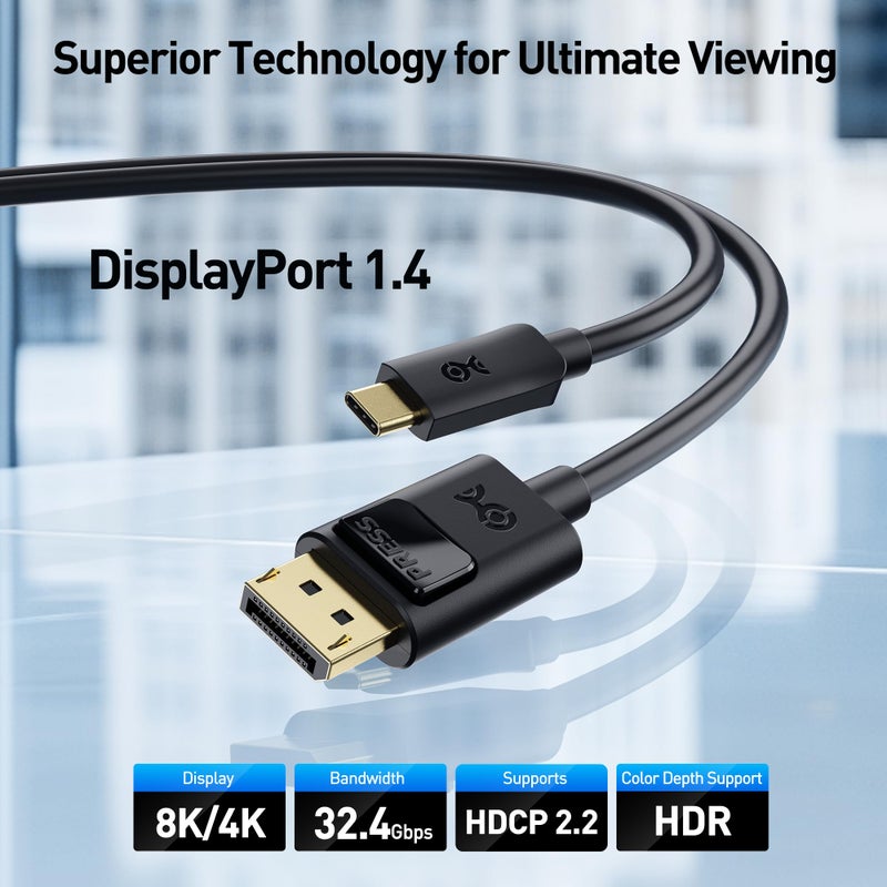 Cable Matters Unidirectional USB C to DisplayPort 1.4 Cable - 6ft, Support 8K@60Hz / 4K@240Hz, Thunderbolt 4 to DisplayPort Cable, Display Port to USB C, Black - Not for Portable USBC Monitor - Image 2