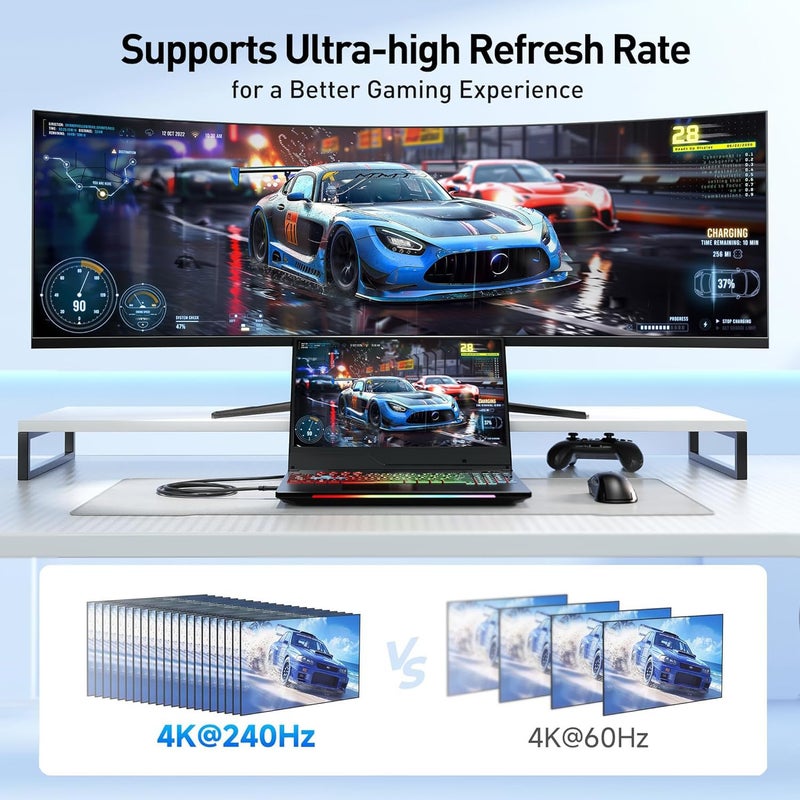 Cable Matters Unidirectional USB C to DisplayPort 1.4 Cable - 6ft, Support 8K@60Hz / 4K@240Hz, Thunderbolt 4 to DisplayPort Cable, Display Port to USB C, Black - Not for Portable USBC Monitor - Image 4