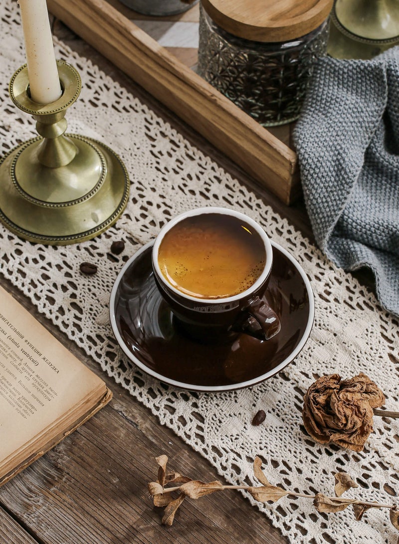 شور طقم فناجين قهوة سيراميك، فناجين قهوة إسبريسو، فناجين وصحون، مناسب للمنزل، المكتب، المطاعم، حفلات الحديقة، طقم شاي ما بعد الظهيرة. - Image 2