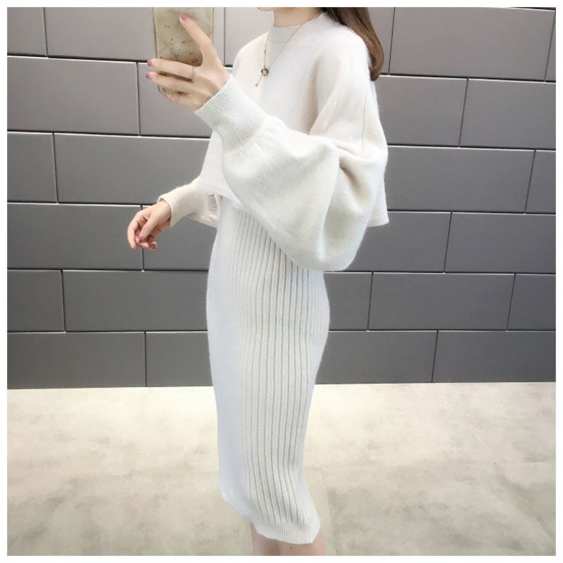 Z small early autumn matching high wool skirt suit avocado green knitted sweater suspender vest skirt two Black