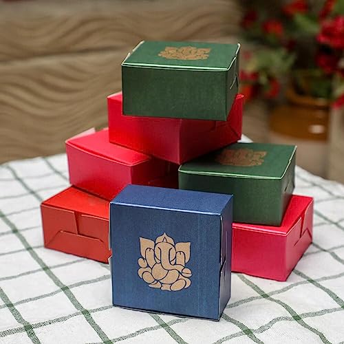Desi Favors Ganesh Sweet Boxes for Indian Sweets, Cookies, Goodies, Mithai, Candy, Gift Boxes Handmade Bulk Mithai Box, Favor Boxes for Wedding, Pooja, 2.95x2.95x1.37 Inch (Pack of 8) - Image 3