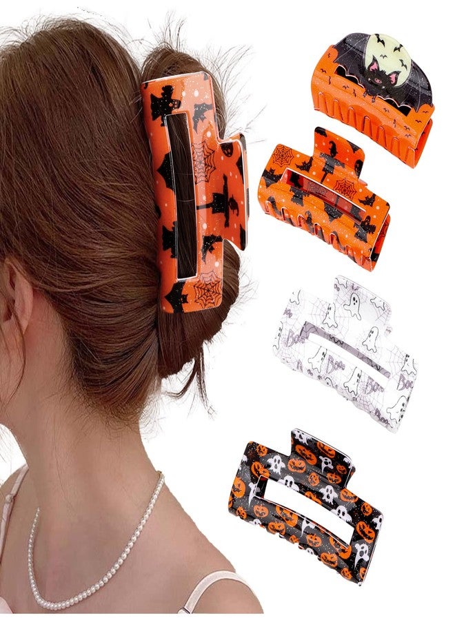 CAVETEE Halloween Hair Claw Clips for Women, 4 Pack Pumpkin Bat Ghost Barrettes Hair Accessories for Halloween Party Gifts - Image 1