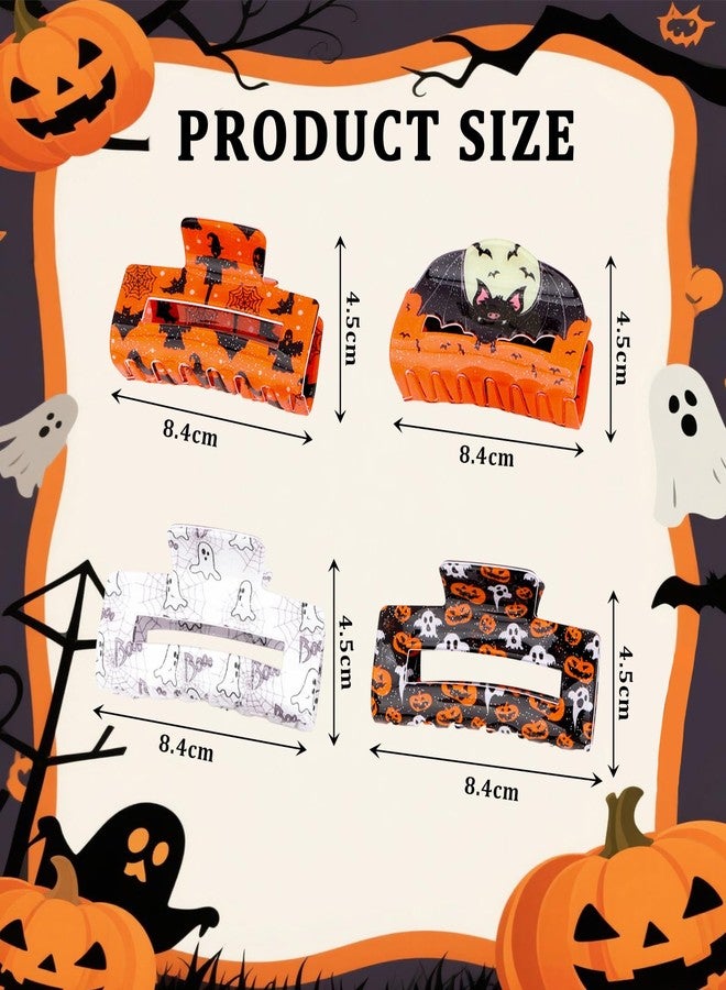 CAVETEE Halloween Hair Claw Clips for Women, 4 Pack Pumpkin Bat Ghost Barrettes Hair Accessories for Halloween Party Gifts - Image 2