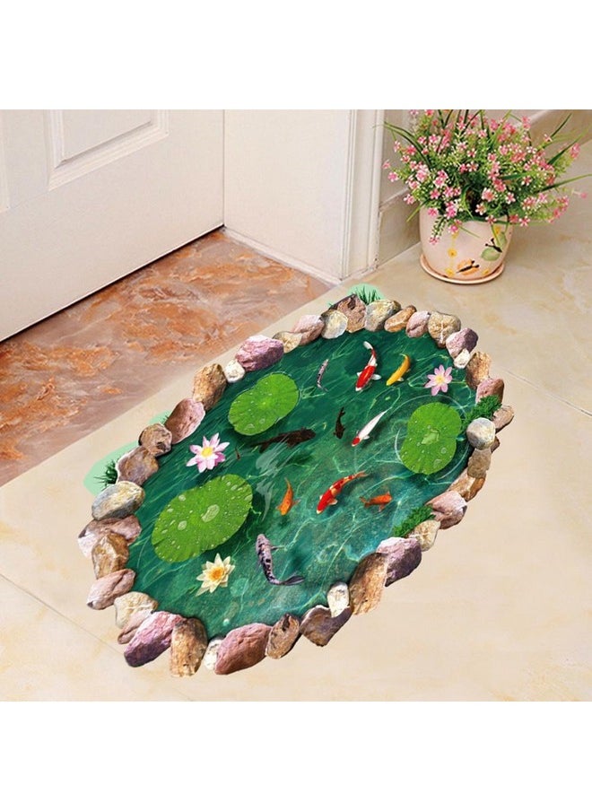 BIBITIME BIBITIME 3D Floor Stickers 22.83" x 34.84" Stone Pool Lotus Flower Carp Fishes Wall Decal for Kitchen Bathroom Tile Sticker Living Room Bedroom Kids Room Decor Art Mural Peel and Stick  - Image 3