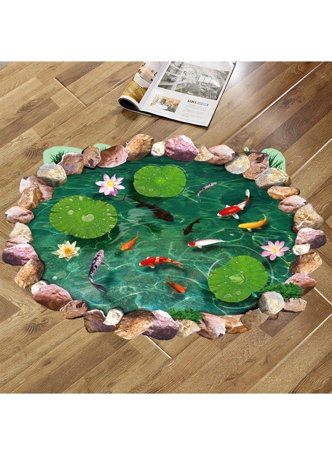 BIBITIME BIBITIME 3D Floor Stickers 22.83" x 34.84" Stone Pool Lotus Flower Carp Fishes Wall Decal for Kitchen Bathroom Tile Sticker Living Room Bedroom Kids Room Decor Art Mural Peel and Stick  - Image 5