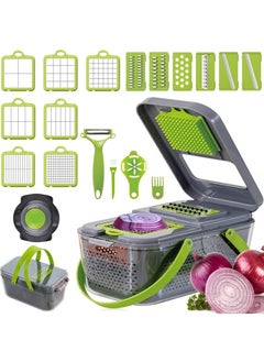 MIXDE Vegetable Slicer Onion Chopper, 22 in 1 Vegetable and Fruit Slicer with 14 Stainless Steel Blades, Adjustable Vegetable Cutter with Drain Rack Storage Container, Food Chopper Kitchen Gadget  - Image 1