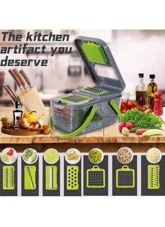 MIXDE Vegetable Slicer Onion Chopper, 22 in 1 Vegetable and Fruit Slicer with 14 Stainless Steel Blades, Adjustable Vegetable Cutter with Drain Rack Storage Container, Food Chopper Kitchen Gadget  - Image 2