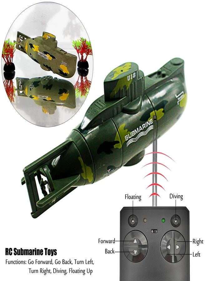Tipmant Mini RC Submarine Remote Control Boat Ship Military Model Electronic Water Toy Diving for Fish Tank Water Tub Kids Birthday Gift (Green) - Image 2