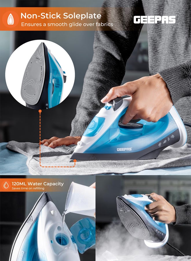 GEEPAS Multifunctional Steam Iron  With Non-Stick Soleplate, Wet/Dry Function/Temperature Control, Dry/Steam Burst/Steam/Vertical Steam/Spray Function 120 ml 1800 W GSI7783N Multicolour - Image 5