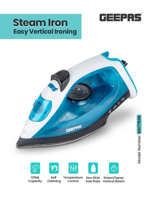 GEEPAS Multifunctional Steam Iron  With Non-Stick Soleplate, Wet/Dry Function/Temperature Control, Dry/Steam Burst/Steam/Vertical Steam/Spray Function 120 ml 1800 W GSI7783N Multicolour - Image 1