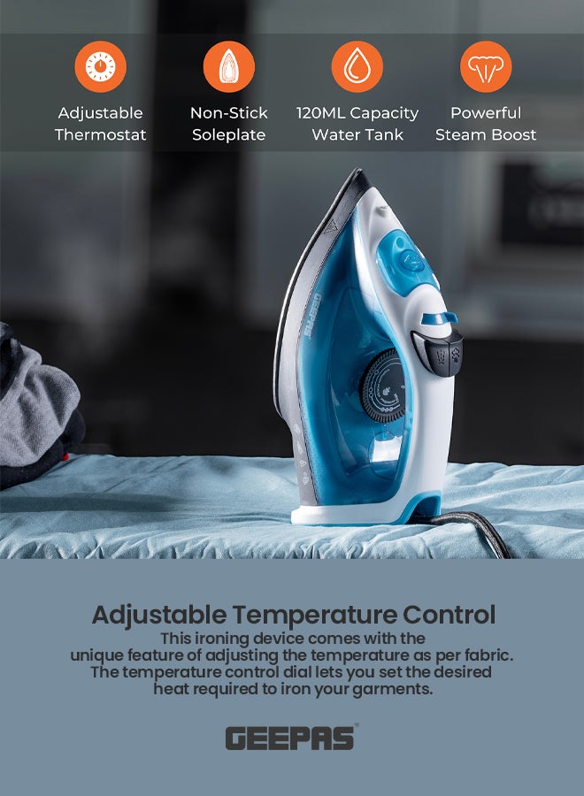 GEEPAS Multifunctional Steam Iron  With Non-Stick Soleplate, Wet/Dry Function/Temperature Control, Dry/Steam Burst/Steam/Vertical Steam/Spray Function 120 ml 1800 W GSI7783N Multicolour - Image 3