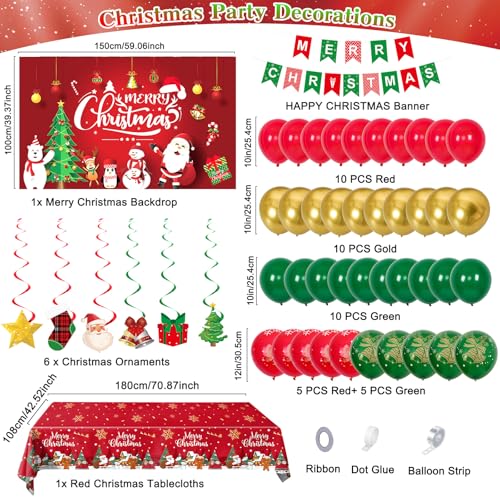 Coosilion Christmas Party Decorations Balloon Arch Garland Kit for Kids with Green Red Balloons Merry Christmas Backdrop Banner Tablecloths Hanging Swirls Pendant for XMAS Decorations Supplies - Image 5