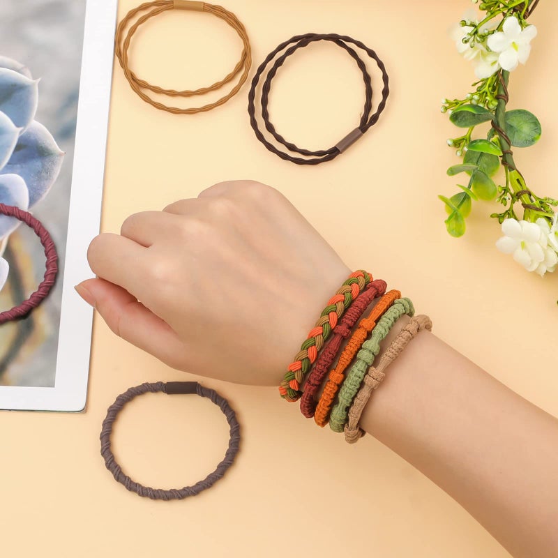 KINBOM 20pcs Hair Tie Bracelets for Women Men, Boho Hair Ties Bracelets Hair Elastics No Damage Ponytail Holders for Thick/Medium/Long Hair (4 Styles, 10 Colors) - Image 4