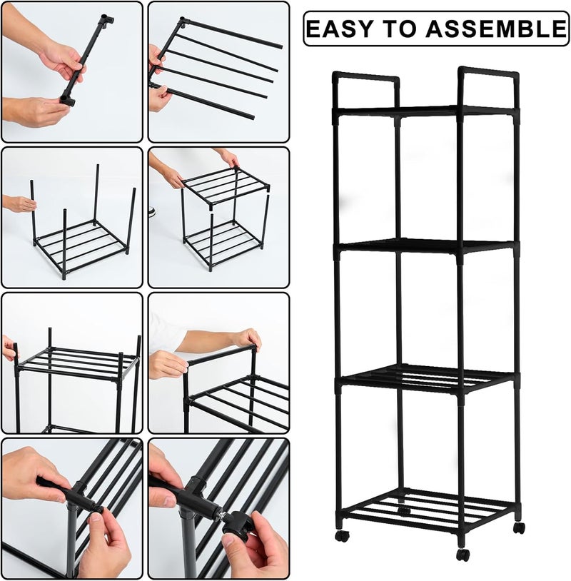 windforgecraft Kitchen Storage Shelf Standing Bakers Rack Adjustable Rolling Shelving Unit Kitchen Storage & Organisation Mobile Kitchen Rack Shelves Storage for Pantry Laundry Bathroom Kitchen (Black 4 Layers) - Image 4
